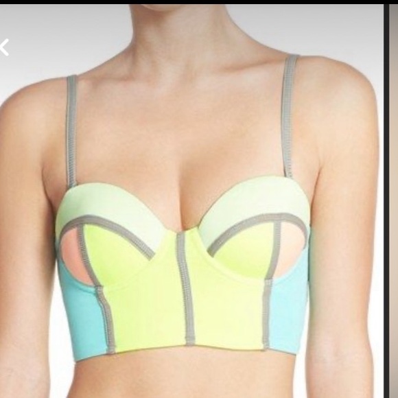 Maaji Lime Cubism Underwire Bustier Bikini molded cup lace up Top size small - Picture 9 of 10